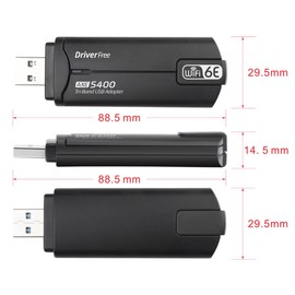 Focenat AX5400 USB WiFi 6 Adapter for PC, WiFi Dongle USB 3.0 for Windows 10/11, WiFi Adapter with Tri-Band 2.4G/5G/6G and WPA3 Encryption, Wireless WiFi Adapter for PC/Desktop/Tablet/Laptop