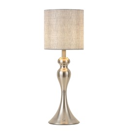 Table Lamp for Bedroom, Cordless Bedside Lamps for Living Room, Touch 3-Way Dimmable Desk Lamp for Night Stands, Rechargeable, Battery Operated Lamp with Fabric Shade for Dorm, Home Office (Nickel)
