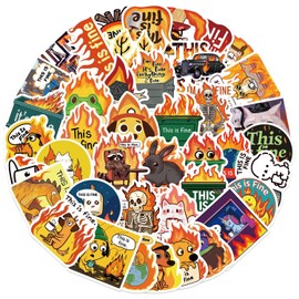 This is Fine Dog Stickers Pack of 50 Cute Waterproof Cartoon Dog Meme Stickers for Water Bottles Laptop Skateboard Scrapbook Bicycle Luggage Vinyl Funny Animal Sticker for Adults Teenagers