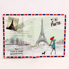 Gifts UK® London Passport Cover Travel ID Holder Card Wallet Protector Case (I Love Paris with Eiffel Tower Fashion Lady Walking Dog)
