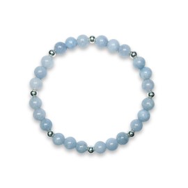 Majas Perlen Aquamarin Armband Perlen echt 6mm mit Sterling Silber 925 Perlen - passend Größen 15-17cm - Handmade Perlenarmband Selbstbewusstsein Liebe Glück Frieden - Spiritueller Schmuck Damen