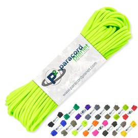 Paracord Planet 100 pies Hanks Paracaídas 550 Cable Tipo III 7 Hilos Paracord Verde neón