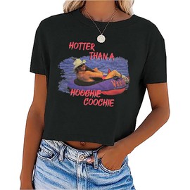 Hotter Than a Hoochie Coochie Crop T-Shirt Women Vintage Graphic Country Music Tees Beach Vacation Crop Tops (M, Black)