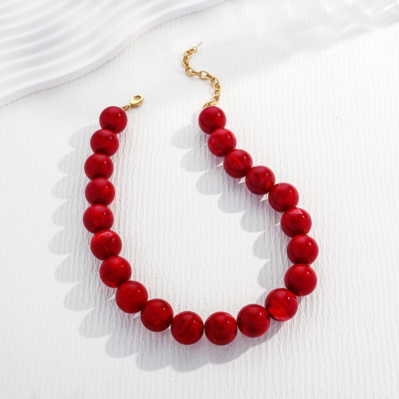 CLASSYZINT Red Beaded Necklace For Women Large Round Red Bead