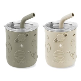 PandaEar 2 Pack Sippy Cup Stainless Steel – Baby Cup from 36 Months, Non Spill Toddler Cup with Straw, Baby Straw Cup & Weaning Cup for Toddlers, Spill Proof Drinking Cup (260ml)
