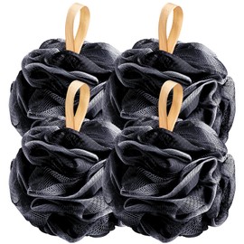 Fishent Loofah Bath Sponge Shower Loofahs, 4 Pack Soft Loofa Exfoliating Body Scrubber Mesh Shower Puff Pouf Ball Luffa for Men and Women(50g/pcs) (Black)