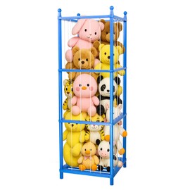 GZQXHOME Stuffed Animal Storage,Wooden Stuffed Animal Holder with Elastic Band,Plushies Organizer for Nursery Play Room Bedroom (Blue)