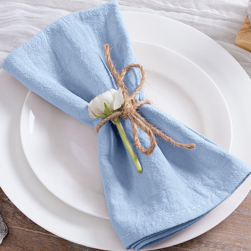 MLMC 8 Pack Blue Cloth Napkins Rustic Washable Cotton Linen