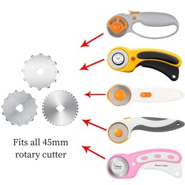 AMASEWART 45mm Crochet Edge Rotary Cutter Blades, Skip Stitch Rotary Blades Fits Fiskars Olfa, Perforating Rotary Replacement Blade, Pack of 6