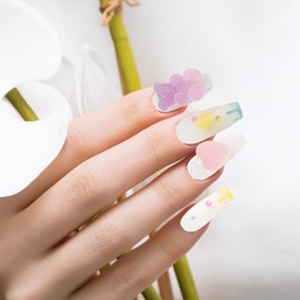 XODITO Fake Nails Set Y2K Long Square Matte 3D Candy Bear Love Decoration False Nail Tips, Press On Nails, Artificial Art Nails Finger Manicure for Women and Girls(CDJ0021-S)