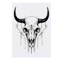 'Bull Skull' Temporary Tattoo - Water Resistant, Skin-Safe, Non-Toxic Transfer (TO00061409)