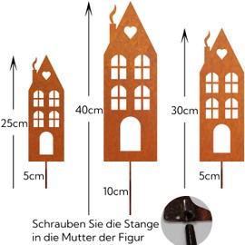 JYUECIAN Houses Garden Stake, Pack of 3 Rust Decoration for Garden, Patina Metal House Rust Stake, Rust Decoration, Garden Decoration for Outdoor Use