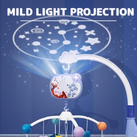 Crib Mobile with Music and Lights, Baby Mobile for Crib Toys with Rotation, Remote Control, Projection, Nursery Crib Musical Mobile for Bassinets Arm Clip On Hanging for Infant Boys Girls Toddles Blue