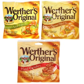 Werthers, Variety Pack, 1 Caramel, 1 Caramel Apple Filled, 1 Creamy Caramel Filled, Hard Candies, 2.65 oz Per Bag