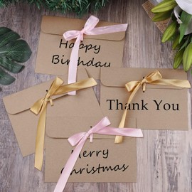 Pack of 30 Kraft Paper Envelopes, Retro Kraft Paper, Vintage Kraft Envelopes with Coloured Ribbons in High-Quality Kraft Card, Recycled for Greeting Cards, Invitations (Golden Ribbon)