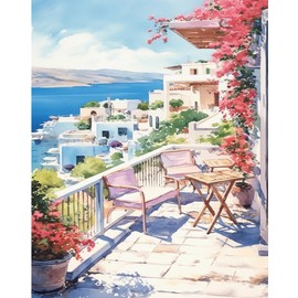 Fan House Painting by Numbers Adults Children Beginners, DIY Hand Painted Oil Painting on Canvas Kit for Home Decoration Birthday Christmas Gift, 40 x 50 cm, Without Frame