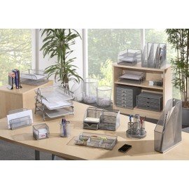 OSCO Silver Wiremesh Waste Bin | Square | Height - 30 cm | Width - 25 cm | Trash Can | Waste Paper Basket | Recycling Container | Office | Home | Bathroom