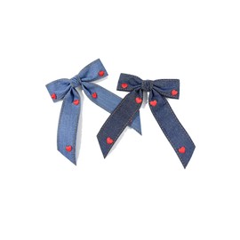 Blue Denim Hair Clip Pin Bow Girls Blue Jeans HairClip Girls Large Bows HairPin BW01 (Set E)