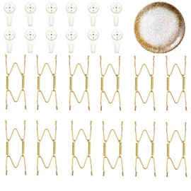 Plate Hangers for The Wall, Suitable for 4-5 Inch Wall Plate Hangers for Display 12 Pack Stainless Steel Invisible with Invisible Nails Plate Hangers for Displaying Plates Decorative(Gold)