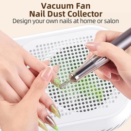 cocobeen Nail Dust Collector: Vacuum Fan Dust Collector Powerful Suction Extractor Portable Machine - Professional Manicure Pedicure Tool with Reusable Filter for Acrylic Nail Art Salon and Home