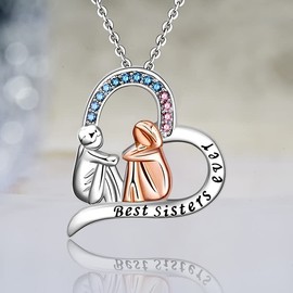 Sisters Neckalce Gifts from Sister Heart Pendant Necklace for Sisters Birthday Christmas Gift for Sister Big Little Sister Gifts for Women Best Sisters Ever Necklace
