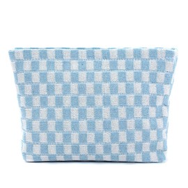 Makeup Bag for Women,Large Cosmetic Organizer Pouch Cute Make up Bag Portable Travel Toiletry Bag Girls Zipper Waterproof Storage Bags,Checkerboard Light Blue