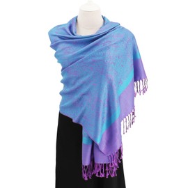 Rave Paisley Pashmina Scarf-Women's Winter Warm Classic Pashmina Wraps and Shawls for Evening Party Formal Dresses(CA-Style 1-Blue+Purple)