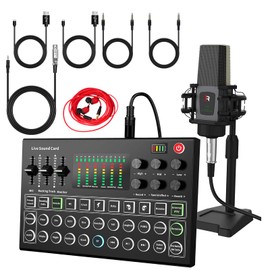 Audio Interface Podcast Equipment Kit with Microphone, DJ Mixer for PC, Laptop, Mobile Devices, Live Streaming, Singing, Gaming