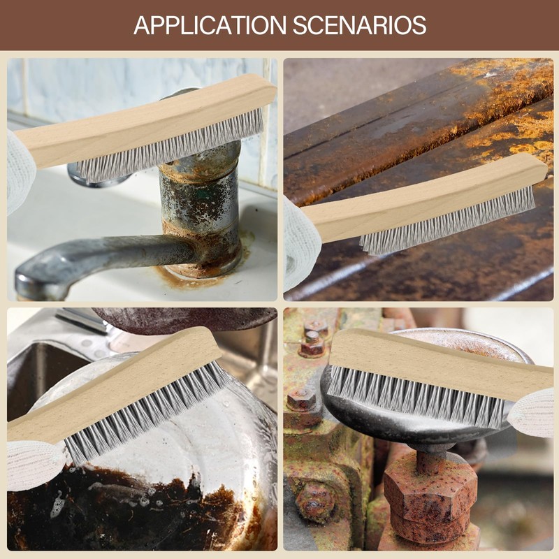 Heavy Duty Stainless Steel Wire Brush Long Curved Beechwood Handle