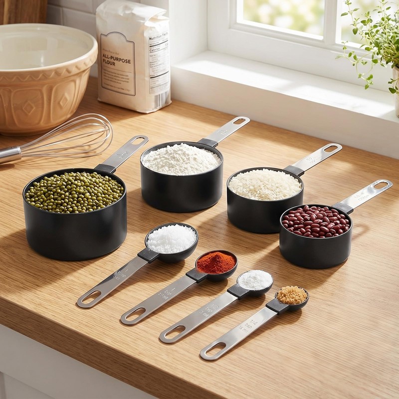 FONYA 8-Piece Black Measuring Tools - Nylon, 4 Measuring Cups