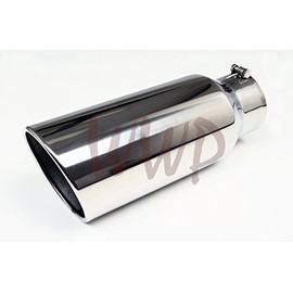 Stainless Steel Polished Angle Cut Roll Diesel Pickup Truck Exhaust Tip 4" Inlet 6" Outlet 15" Length