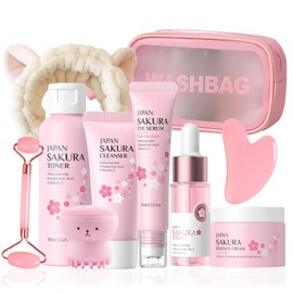 Sakura Skin Care Set For Teen Girls & Women Birthday Gifts - Skin Care For Kids - Kids Skincare For Girls 10-12 - KidsSkin Care Set For Girl Ages 8-12 - 10 In 1 Faical Kit With Gua Sha