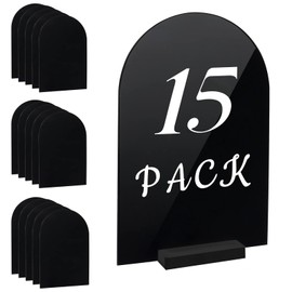 15 Pack Arch Acrylic Signs Blank with Stand for DIY Table Number, 6 x 4 Inch Black Acrylic Display Signs with Holders for Wedding,Party,Restaurant,Home,Office (Black Arch with Black Base)