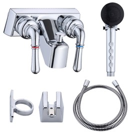 RV Shower Faucet with Hose and shower Head,Camper Shower Faucet Replacement,Rv Tub Faucet With Shower Diverter,Handheld Camper Shower Head and Hose,Rv Outdoor Shower Kit (Faucet Kit, Chrome)