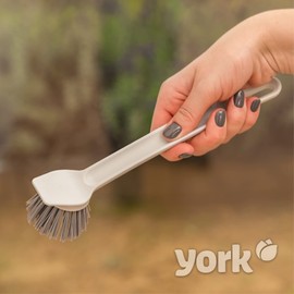 YORK Comfort Ergonomic Dish Brush 250 x 55 x 60 mm to Handle Any Dirt Practical Dish Brush Dish Brush with Scraper Kitchen Brush for Your Home Washing Up Brush Round