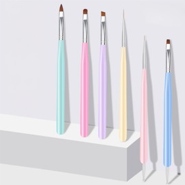 Pinsel Nägel Für Gel, 6 Stück Pinsel Gelnägel Nägel Pinselset Brush Art Tool Nagelpinsel Set Design Aufbau Zum Modellage, Bau-Gel-Pinsel, Nageltupfpinsel für Gel-Nagellack-Nagelstudio-DIY, dünne