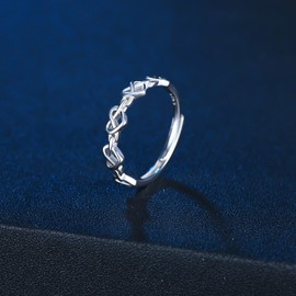 MICMIF Infinity Heart Ring Silver 925 for Women Girls Adjustable Ring Ladies 925 Sterling Silver Love Knot Band Ring Heart Stacking Ring Jewellery Gift, Silver, No Gemstone