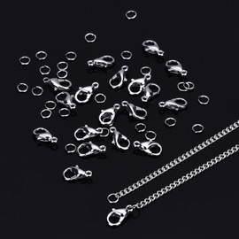 33 Feet Silver Plated 2mm Curb Chain Necklace Bulk Cable Chain Necklace with 20 Lobster Clasps and 30 Jump Rings for Jewelry Making