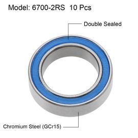 sourcing map 6700-2RS Deep Groove Ball Bearings Z2 10mm x 15mm x 4mm Double Sealed Chrome Steel Blue Cover 10pcs