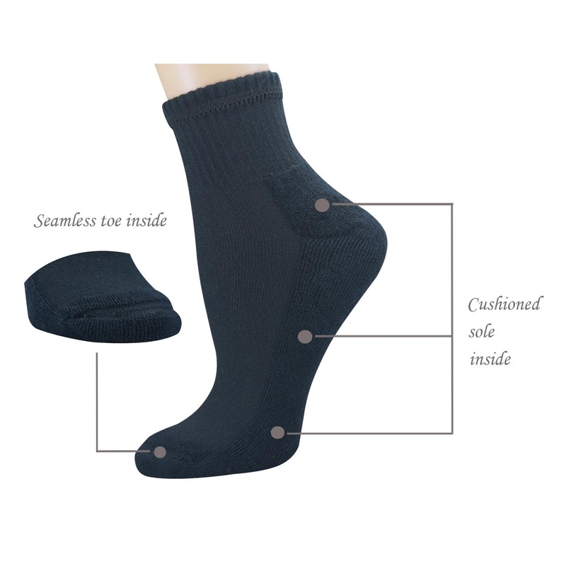 Yomandamor Women's Casual Socks, Thick, Combed Cotton, Black, 5 Pairs