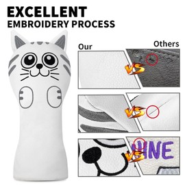 Golf Kitty Head Cover Golf Club White Leather Headcovers Set Fits Driver Fairway Wood Hybrid Utility Putter Iron Wedge Headcover.