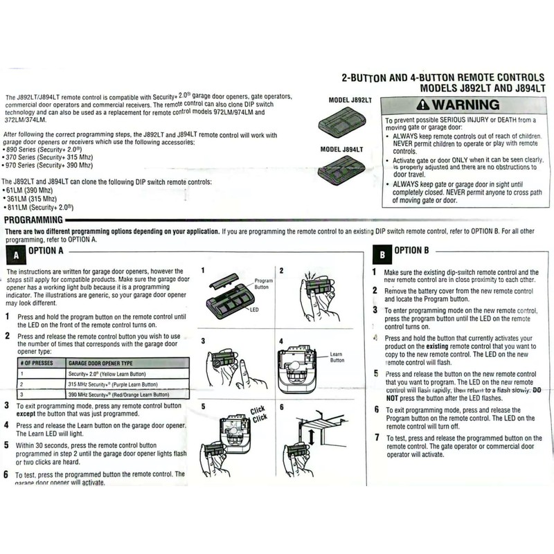 892LT for Liftmaster Garage Door Opener Remote, Garage Door Remote