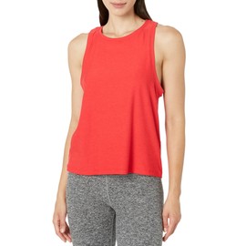 Beyond Yoga® Featherweight Rebalance Tank Top – Relaxed Fit – Ribbed Crew Neckline – Straight Hem Tank Candy Apple Red Heather SM One Size