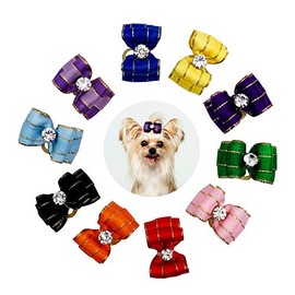 JpGdn10Pairs/20pcs Small Dog Hair Bows with Rubber Bands and Rhinestone Puppy Hair Bows for Small Medium Girls and Boys Doggy Cat Pets Hair Purple Pink Blue Knot Flower Grooming Accessories Attachment