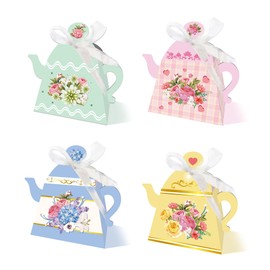 QYCX 24Pcs Teapot Candy Boxes Tea Party Decorations Teapot Gift Boxes Teapot Candy Bags Tea Treat Boxes Teapot Goodie Boxes Tea Party Favor Boxes for Tea Party Supplies Tea Time Party Decorations