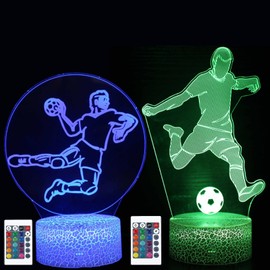 XRR Football Night Light, Pack of 2 Football 3D Illusion Lamp for Children Night Light Children with 16 Colours Changing and Remote Control, Desk Lamps, Gifts for Girls Boys