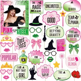 Pink and Green Party Decorations, 37pcs Witch Party Decorations Photo Booth Props, Movie Witch Themed Selfie Frame with Witch Party Photo Props, Witch Birthday Party Supplies