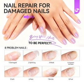 Nail Strengthener and Ridge Filler for Women: Milky Purple 15ml Protein Nail Hardener Extra Strong and Growth for Damaged Nails - 6 in 1 Natural Nails Polish Hardener for Home Salon Women Daily Care