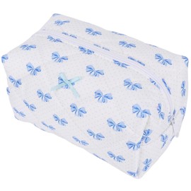 Bow Makeup Bag 6.9x4x3.9" Cotton Soft Portable Quilted Makeup Bag Floral Makeup Bag with Zipper, Floral Cosmetic Bag Coquette Makeup Bag for Travel Storage Organized