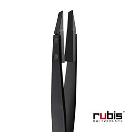 Rubis Classic Techno - Pinzas de acero inoxidable para cejas precisas y depilación, puntas de polímero inclinadas, fabricadas en Suiza, color negro